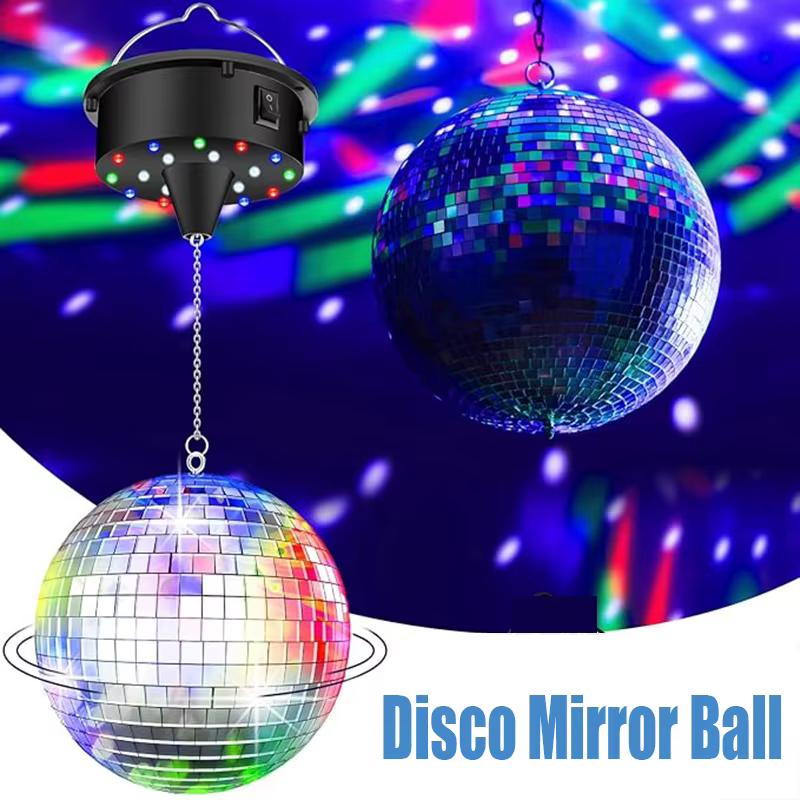 Boule de miroir Disco, boule brillante de fête, lumière de scène rotative, boule de verre rétro réfléchissante KTV DJ lumières maison Festival décor de noël