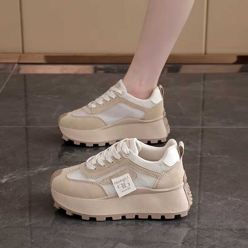 Grosses automne nouvelles femmes chaussures Csaual baskets de course mode à lacets Patchwork en cuir Sneaker