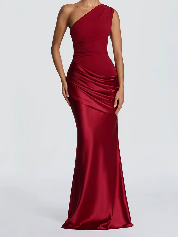 Robe élégante de style rétro classique à effet drapé, coupe ajustée irrégulière, sexy et haut de gamme, pour femmes, style élégant