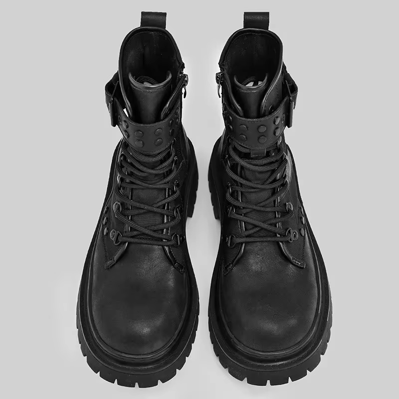 Bottes pour hommes 2025 automne rétro style britannique noir vêtements de travail
