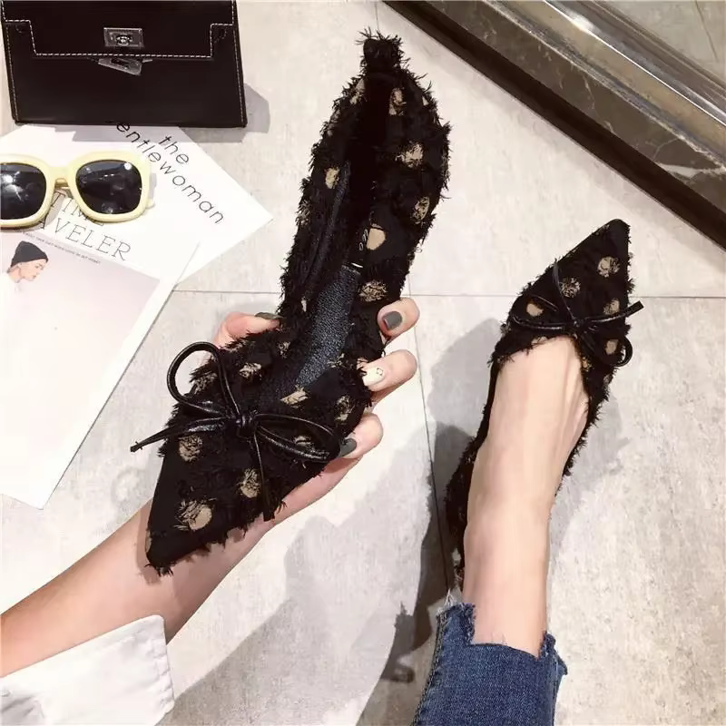 Chaussures pour dames avec nœud élégant fête bout pointu vacances jeune sans lacet printemps Style coréen Chic