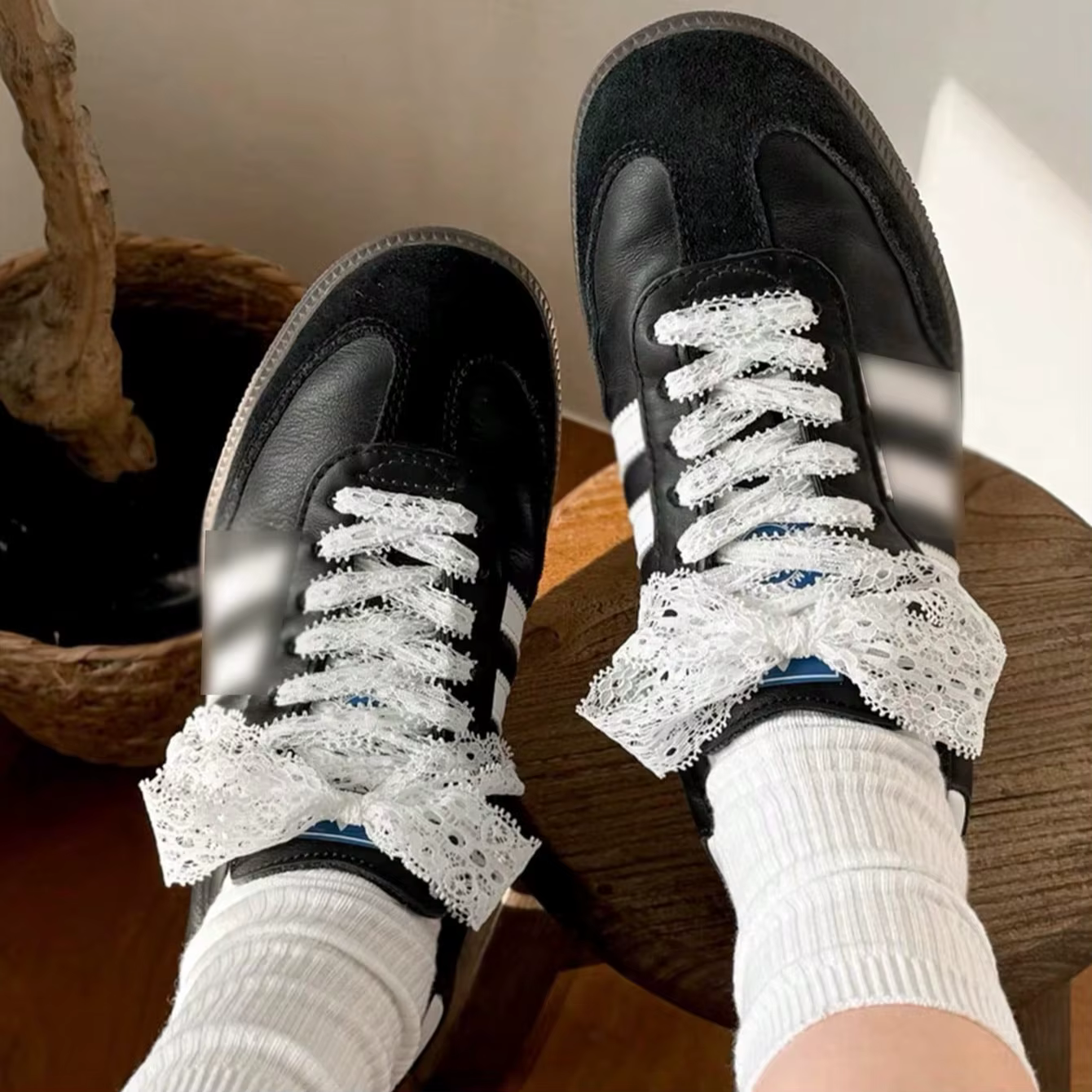 1 paire de lacets en dentelle avec nœud coréen de Style Ins