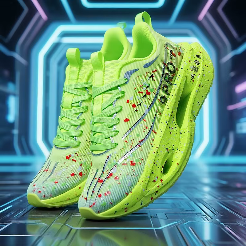 Nouvelle plaque de carbone hommes chaussure de course nuit Fluorescent amorti baskets femmes à lacets chaussures