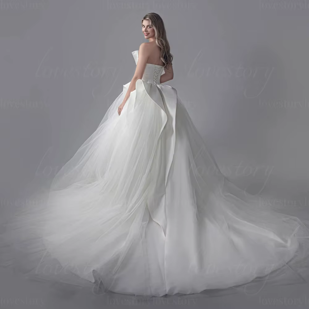Robes de mariée personnalisées style moderne, coupe trapèze, en dentelle, élégantes, à lacets, Vestido De Novia