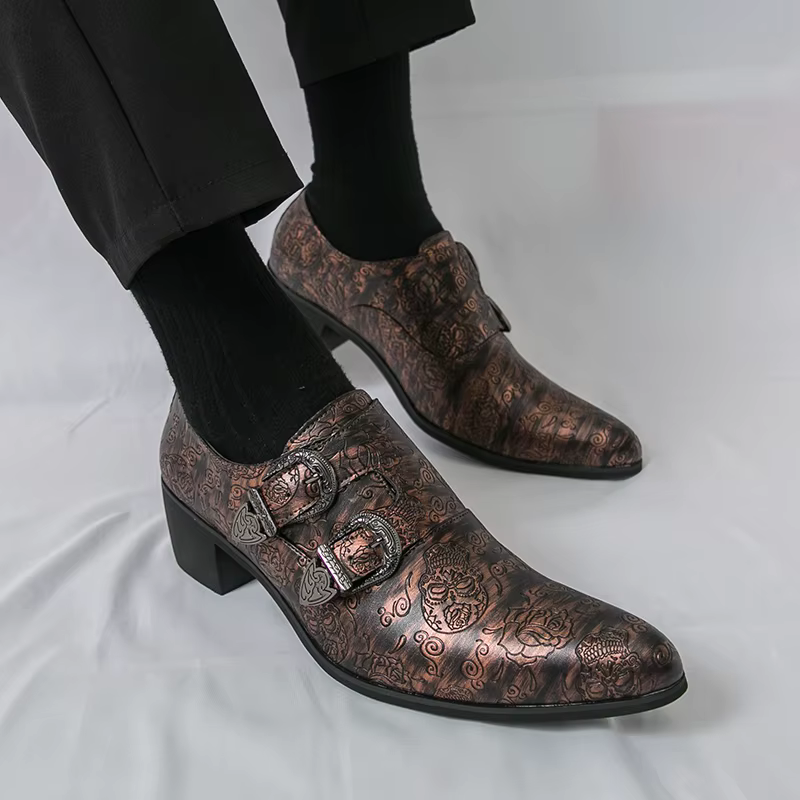 FUQIAO talons hauts hommes chaussures formelles rétro en cuir