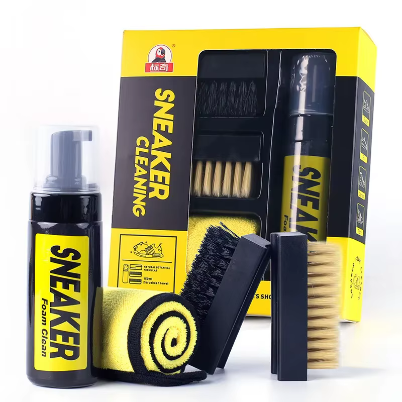 Kit de nettoyage à sec 150 ml pour chaussures – Nettoyant moussant sans eau pour baskets avec brosse et chiffon