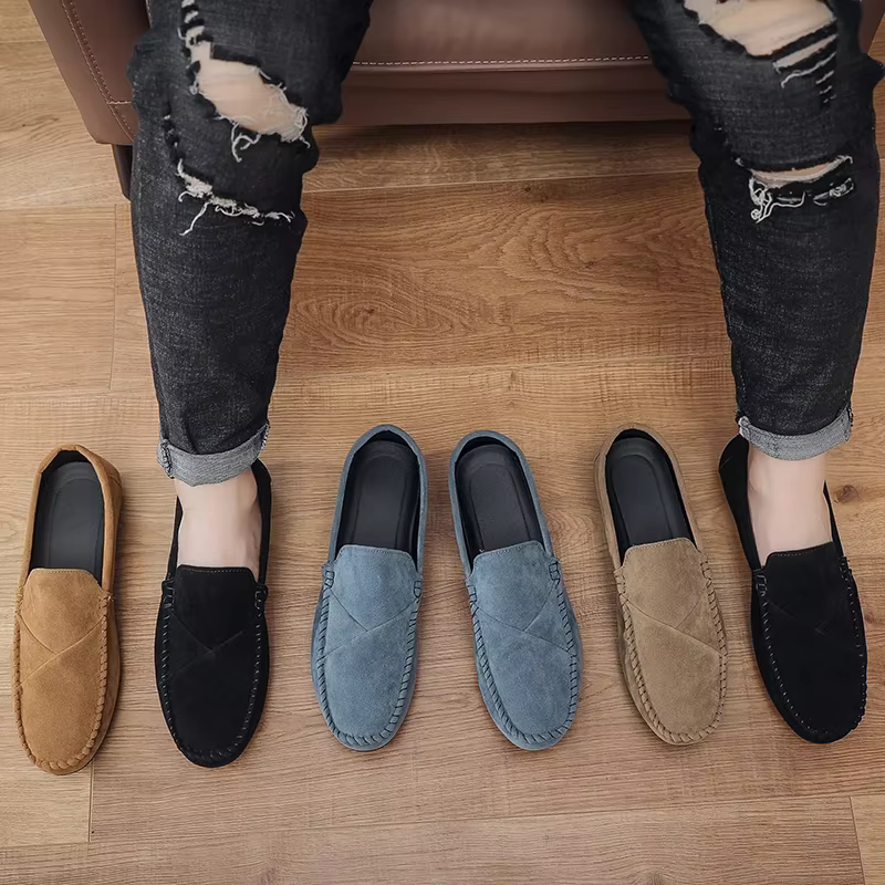 Mode daim hommes chaussures décontractées mâle paresseux