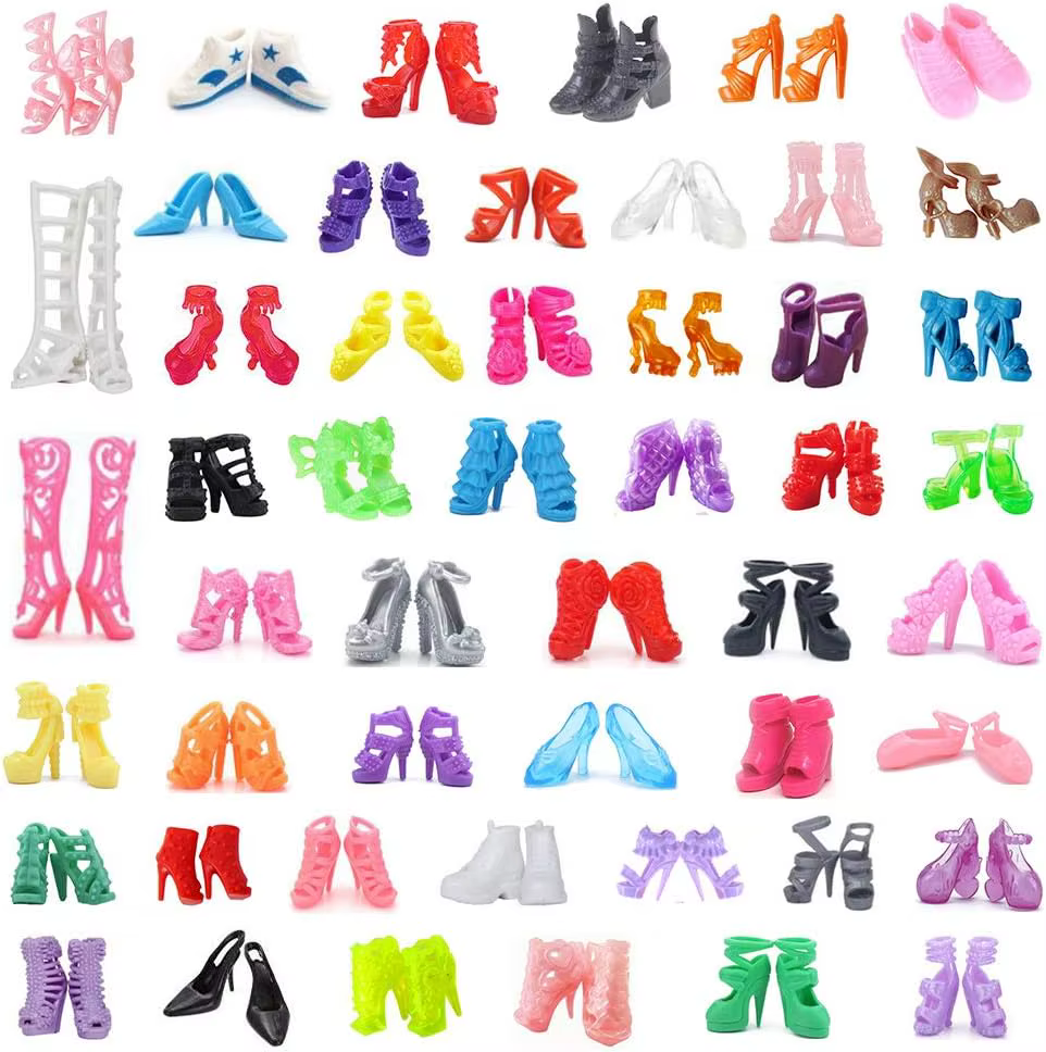 50 paires de chaussures de remplacement pour poupées, couleurs assorties, chaussures plates, chaussures à talons hauts, ensemble de bottes de remplacement pour poupée Barbie
