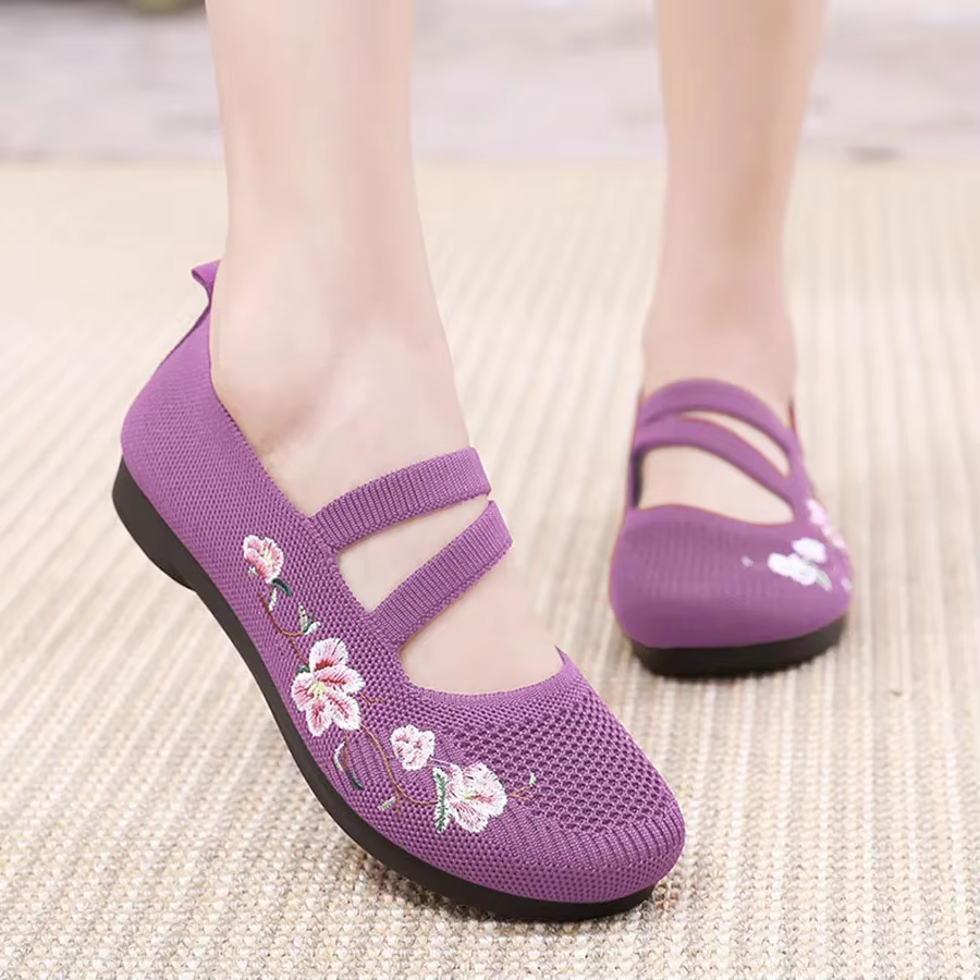 Chaussures plates brodées à enfiler pour femmes
