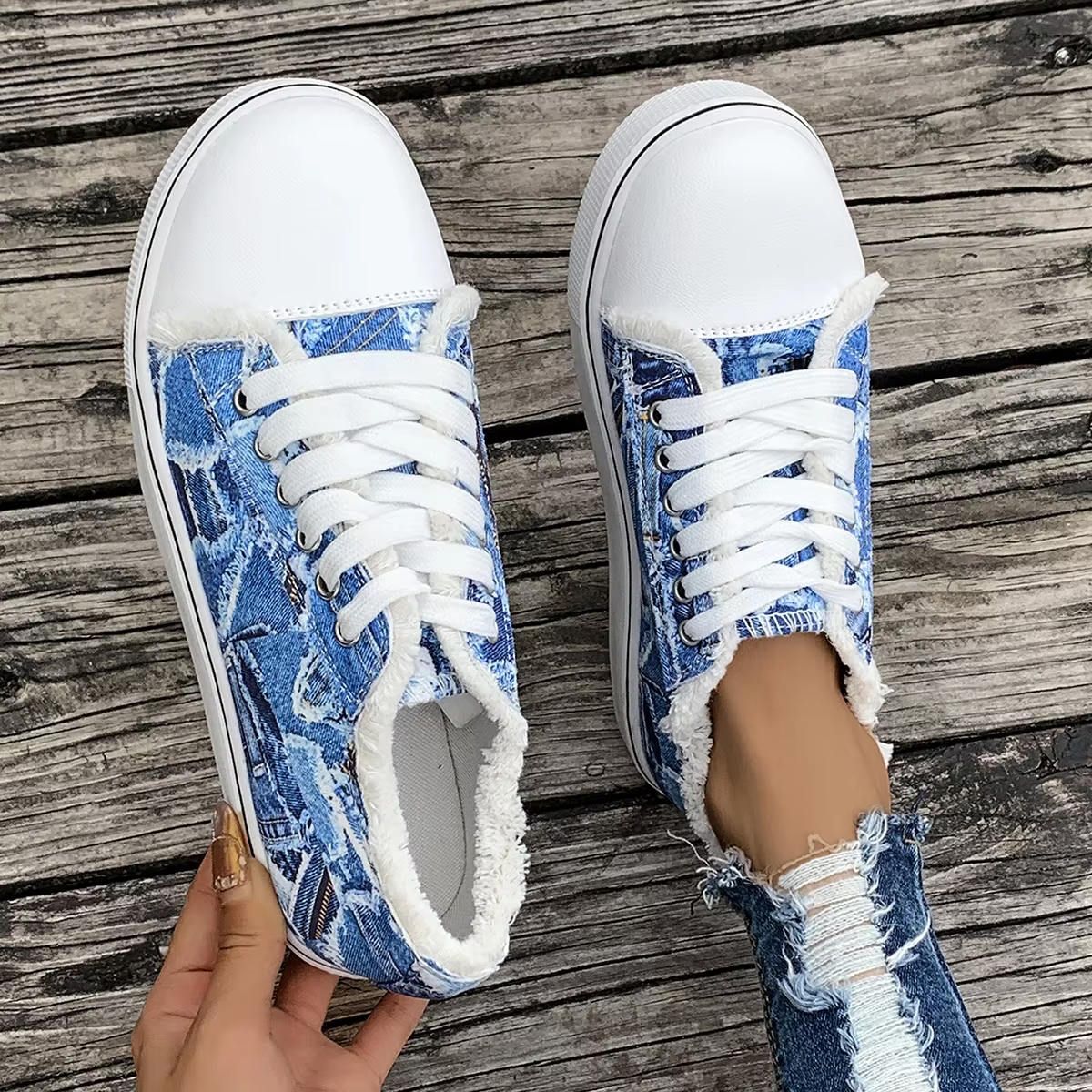Femmes baskets nouveau confortable Denim toile pour chaussures