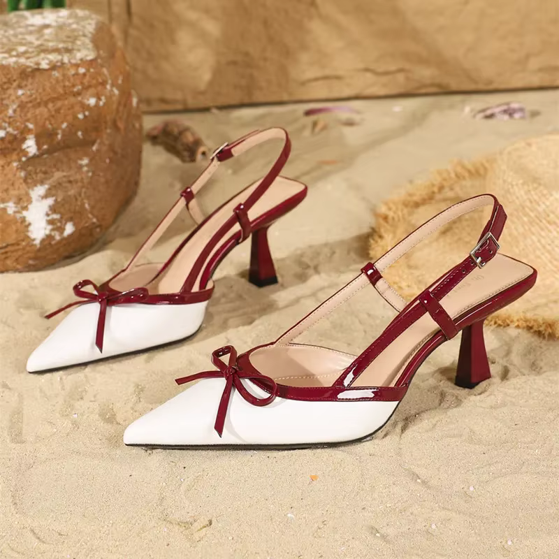 Talons sexy femmes mode bout pointu nœud conception élégante Mule sandale été luxe marque de mariage chaussure de mariée pour dames Sandalias