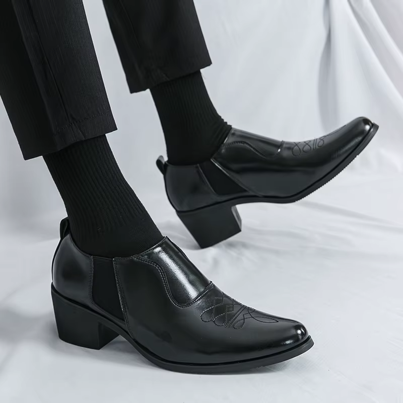 Chaussures habillées en cuir à talon épais de 6 cm pour hommes
