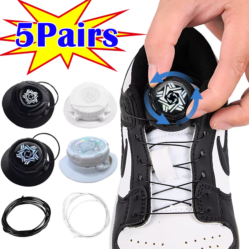 5 paires de lacets de baskets en fil métallique pivotant avec boucle automatique pour enfants et adultes