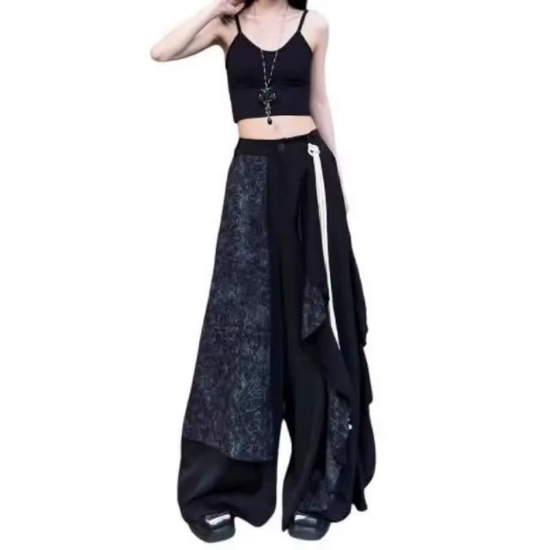 YY – pantalon à jambes larges pour femmes, Design japonais, mode, Style noir foncé, Double couche, culotte inspirée, pantalon irrégulier et élégant