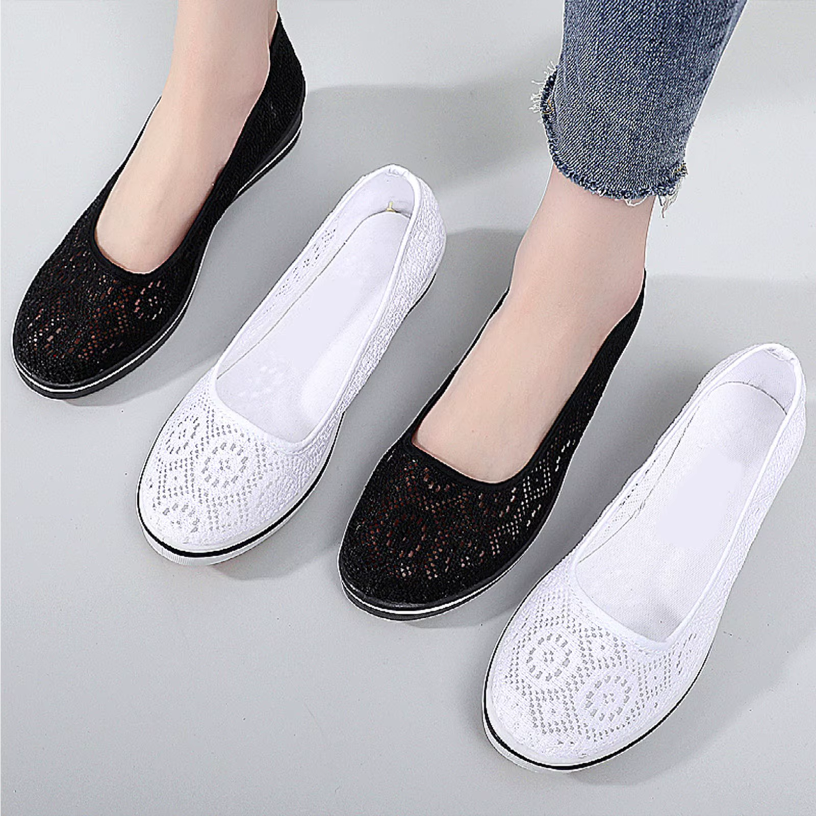 Chaussures en Maille Blanche à Talon Compensé pour Femme