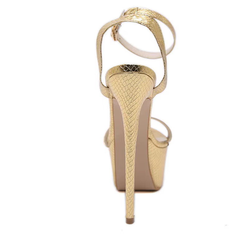 Sandales à talons hauts dorés pour femmes, chaussures de strip-teaseuse sexy, escarpins de fête, sandales à plateforme gladiateur, taille 35-42, drop sunshine, 17cm