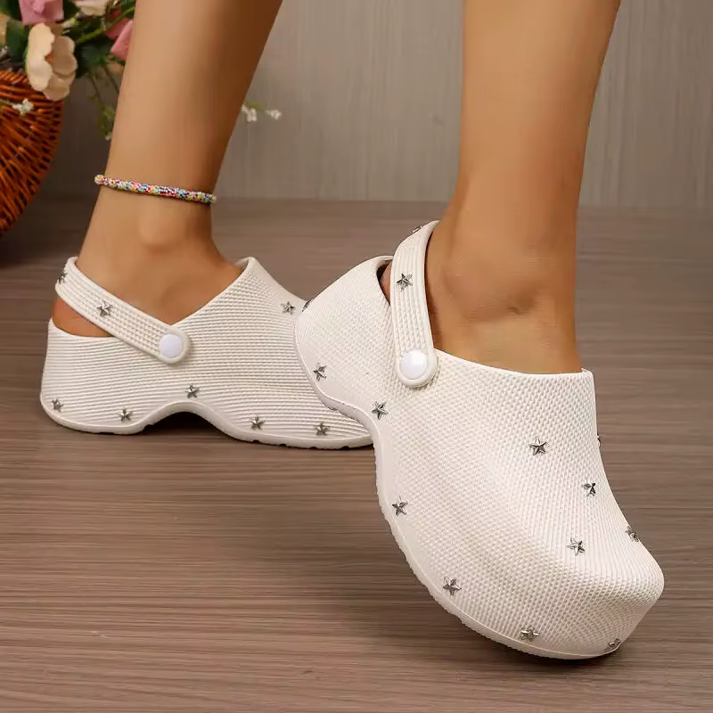 Sandales Sabots Plateforme Chunky Y2K Étoile Métallique Femme Été 2026 – Chaussures de Jardin à Semelle Épaisse et
