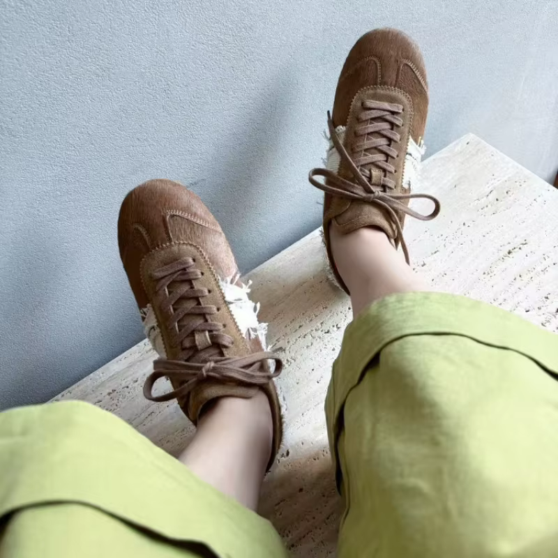 Chaussures de sport décontractées en cuir véritable pour femmes