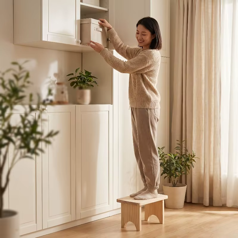 1 banc d'entrée en bois massif fait à la main – Naturel, sans odeur, tabouret à chaussures minimaliste – Gain de place et capacité de charge stable