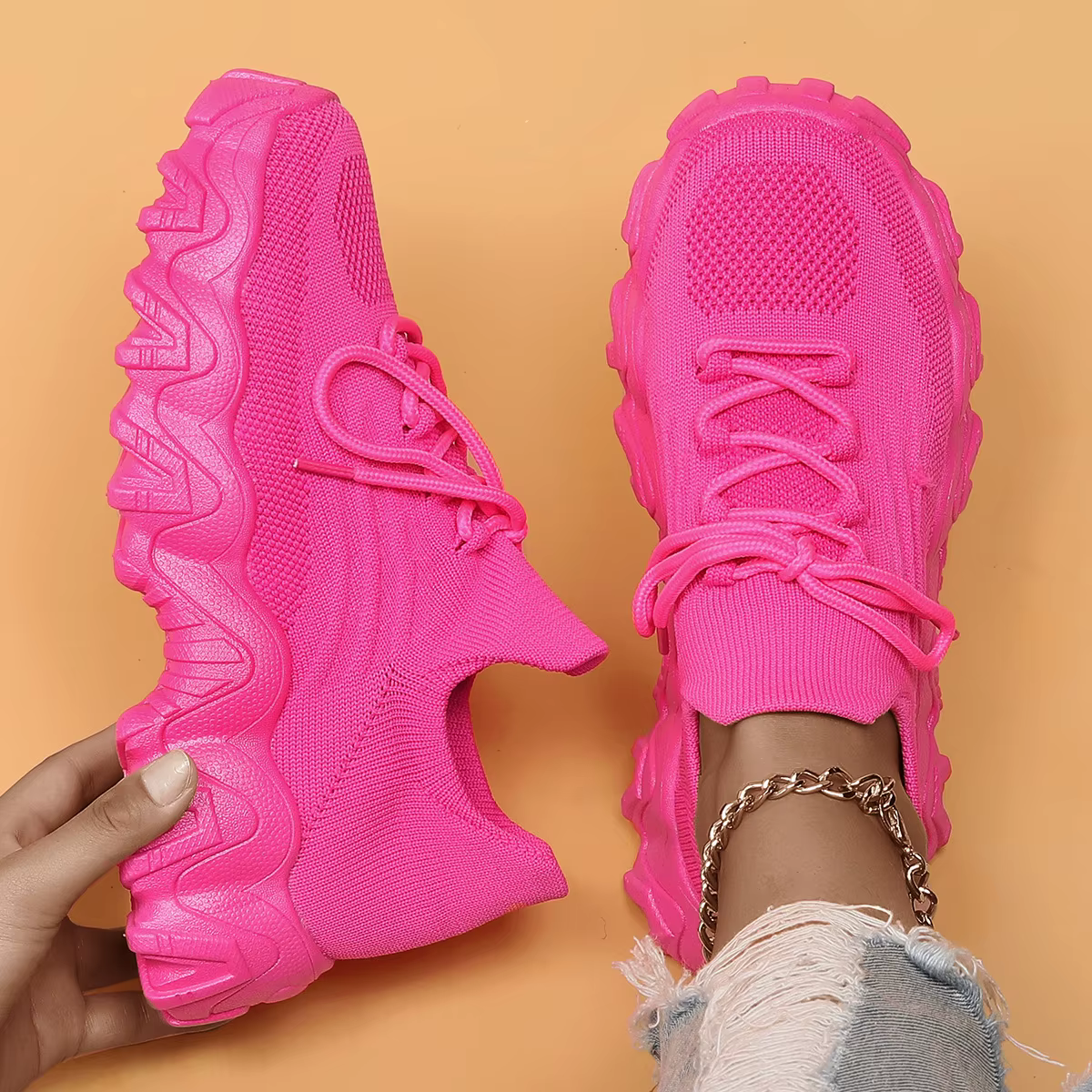 Printemps rose chaussures décontractées respirant maille baskets pour femmes