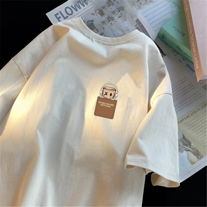 T-shirt en coton imprimé pour homme, style vintage américain, design simple, coupe ample, manches courtes, col rond, unisexe, pour couple