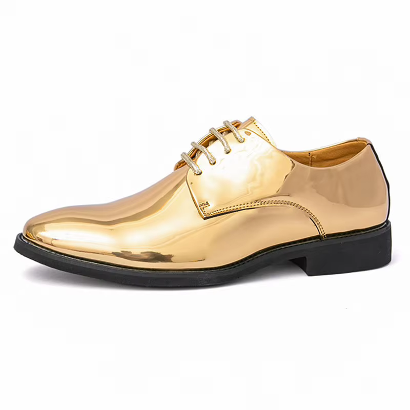 Mode nouveau or argent brillant en cuir verni à lacets Derby chaussures pour hommes formel mariage marié bal appartements Zapatillas Hombre