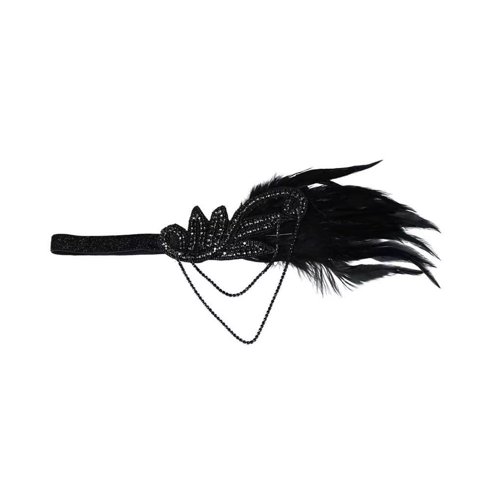 Robe de Cosplay Gatsby en chaîne, couvre-chef en plumes, accessoires de fête de mascarade, bandeau de Style coréen, cheveux à paillettes