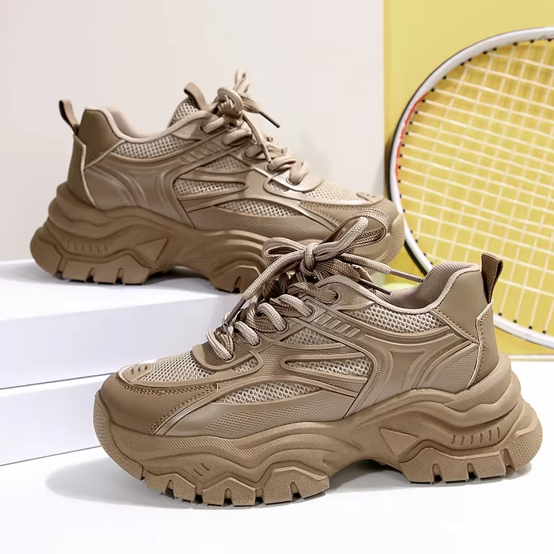 Baskets rétro kaki à plateforme épaisse pour femmes