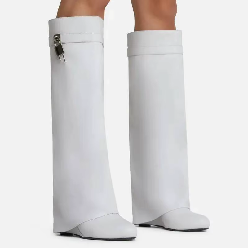 Shark Lock – bottes de moto en cuir blanc et rouge pour femme
