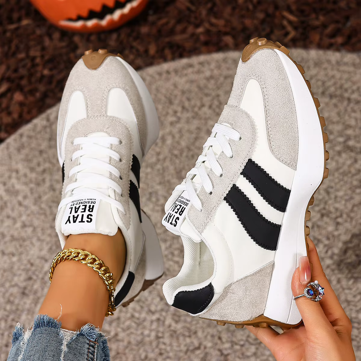 Femmes baskets rétro décontracté fond plat bout rond chaussures de sport printemps automne