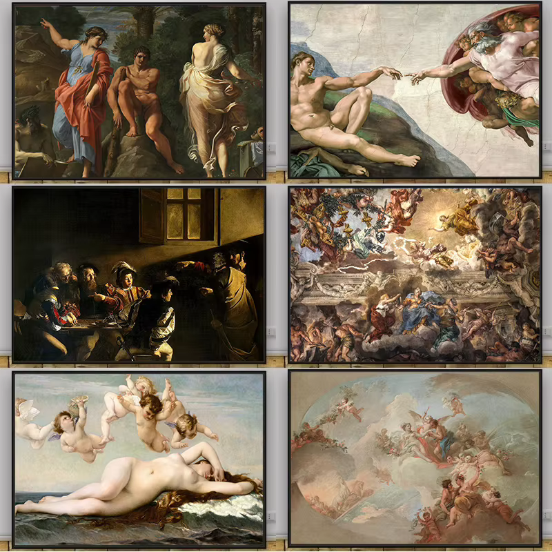 Affiche de mythologie grecque classique de la Renaissance rétro, Art chrétien, œuvres célèbres, peinture à l'huile sur toile, décoration murale d'église de musée