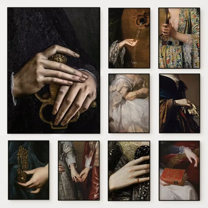 Renaissance Woman Hand Portrait Poster Elegant Feminine Baroque Canvas Painting Gallery Eclectic Wall Art Living Room Home Decor