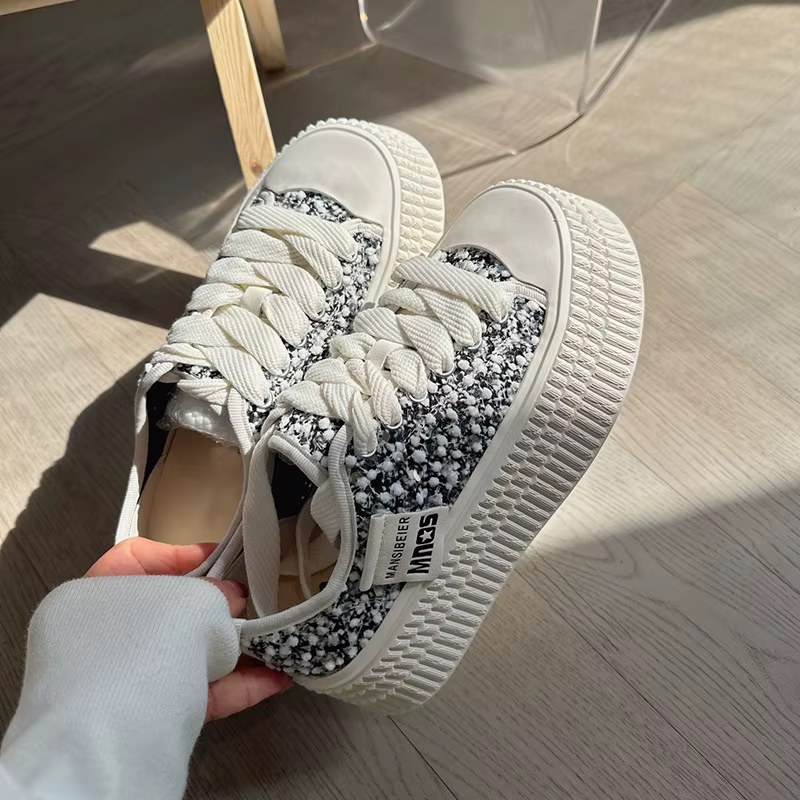 Nouveau Air Mesh blanc chaussures brillant paillettes femmes décontracté à semelles épaisses