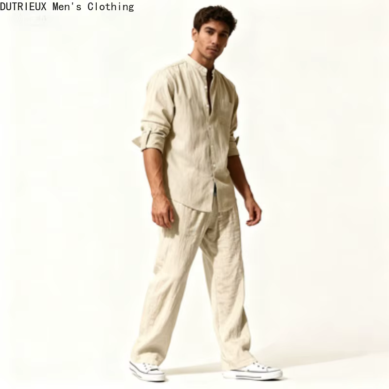 Chemise + pantalon surdimensionné à manches longues, Simple et polyvalent, costume en lin confortable pour hommes, ensemble deux pièces en coton et lin pour hommes, automne