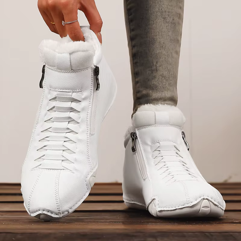 Offre spéciale dames baskets hautes bleu clair avec doublure en peluche fermeture éclair conception chaussures décontractées à la mode fausse fourrure bottines femmes