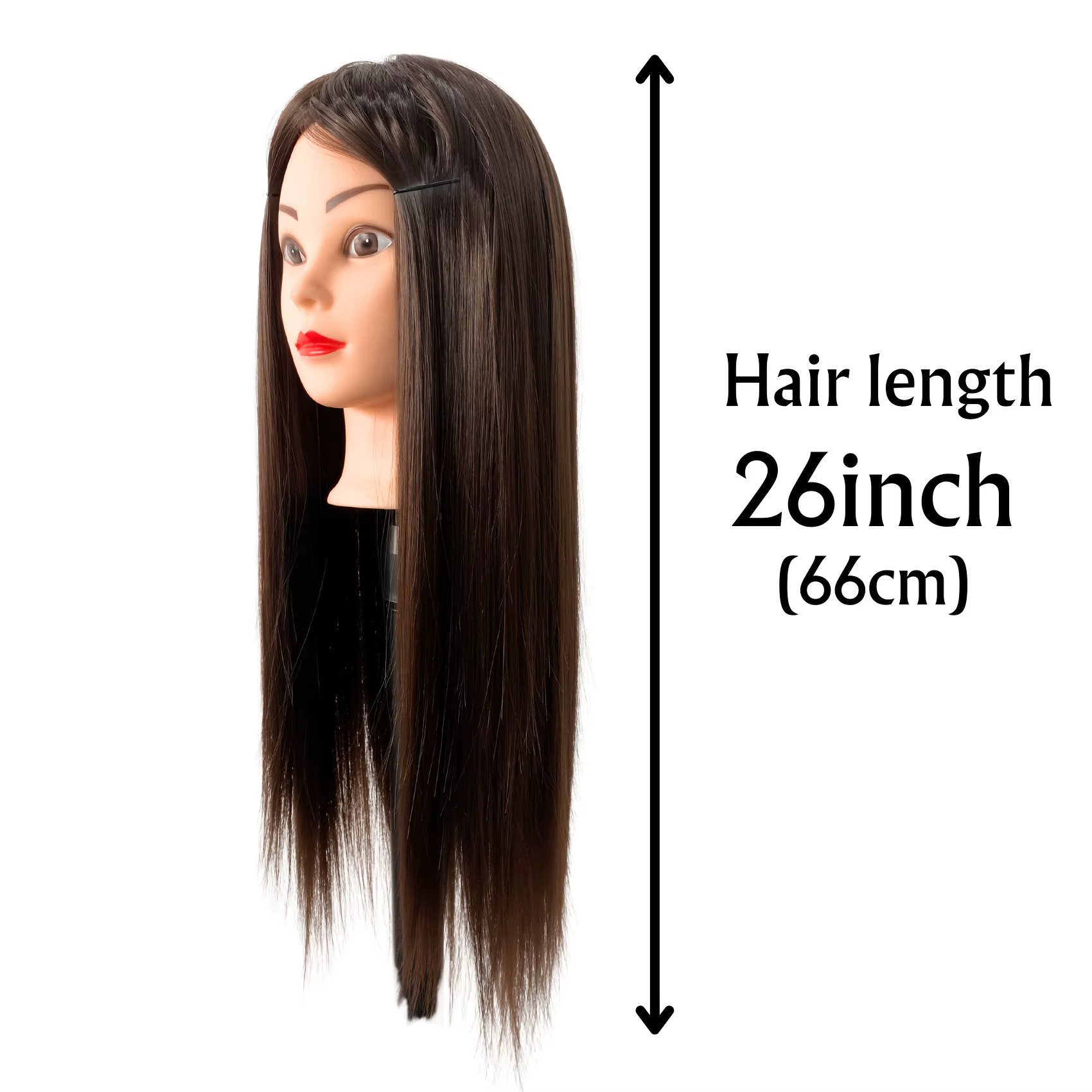 Tête de mannequin femme professionnelle de 26 pouces avec cheveux pour tresser, coiffage et pratique de conception, démonstration de coiffure