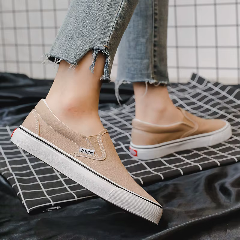 Chaussures en toile blanche femmes Couple sans lacet plat confortable