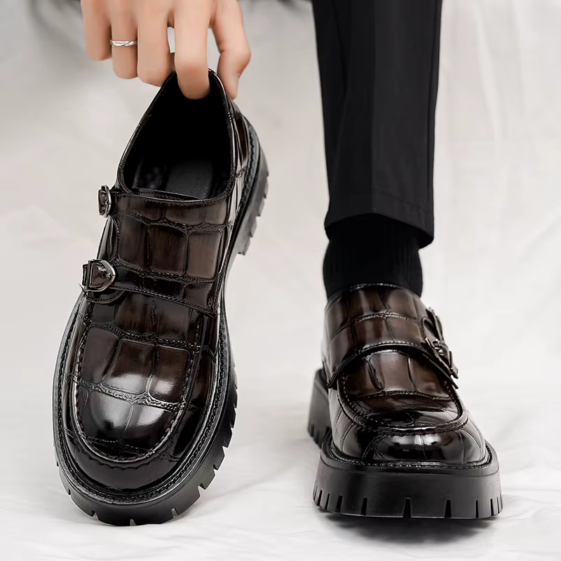 Hommes sans lacet plate-forme hauteur augmenter mocassins semelle épaisse chaussures en cuir fête de mariage bureau