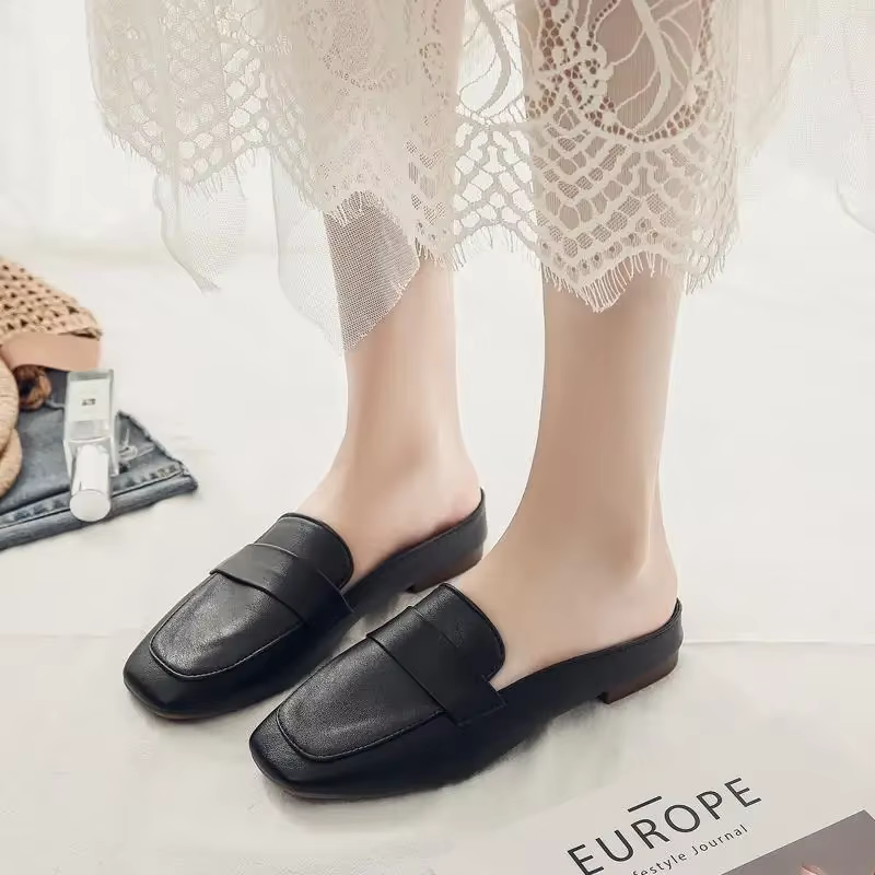 Baotou-Demi-pantoufles en cuir souple pour femme