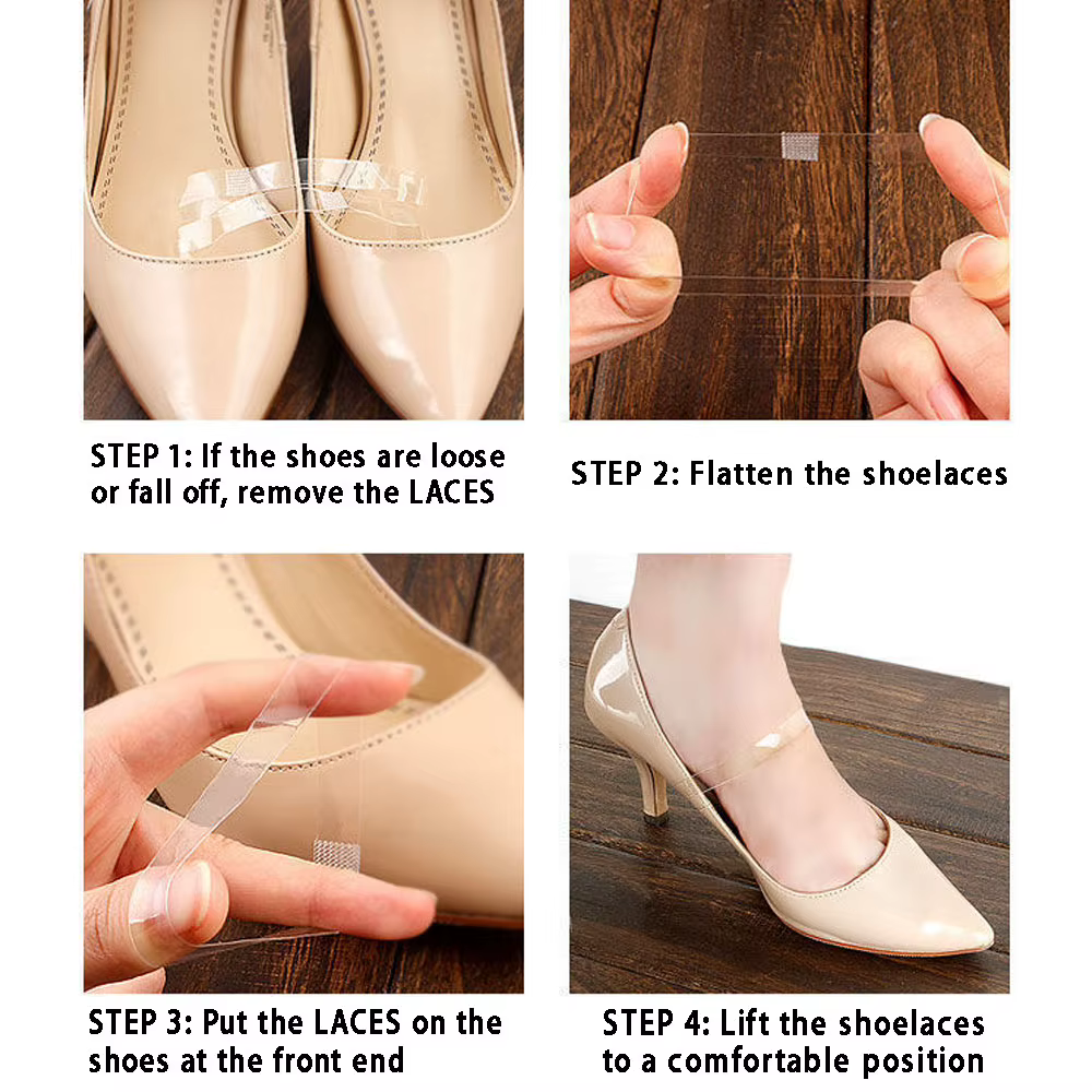2 paires de lacets transparents élastiques invisibles en Silicone pour chaussures à talons hauts