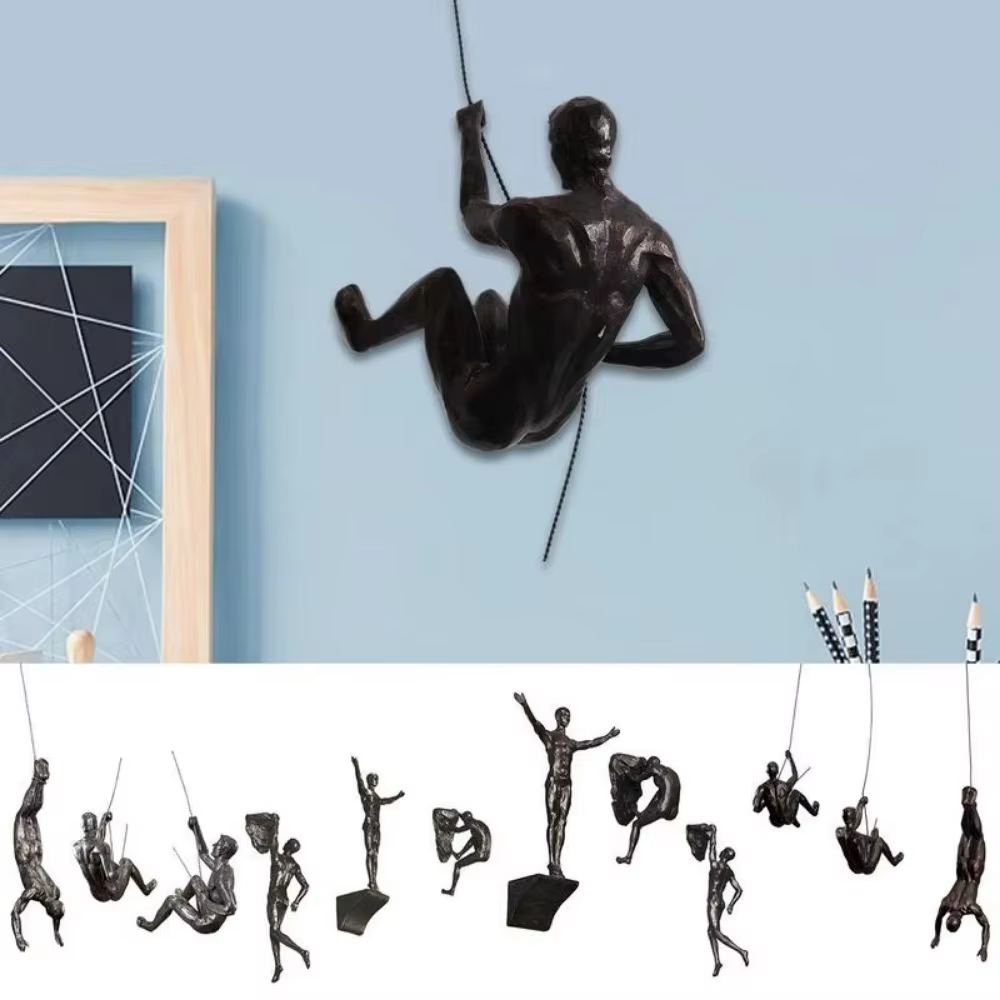 Sculptures murales homme grimpeur style européen, statue rétro unique grimpeur de roche, pendentif abstrait pour salon