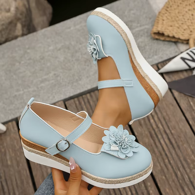 Blanc Mary Jane chaussures à semelles compensées pour femmes mode fleur décor Espadrilles sandales femme 2025 printemps automne décontracté plate-forme pompes