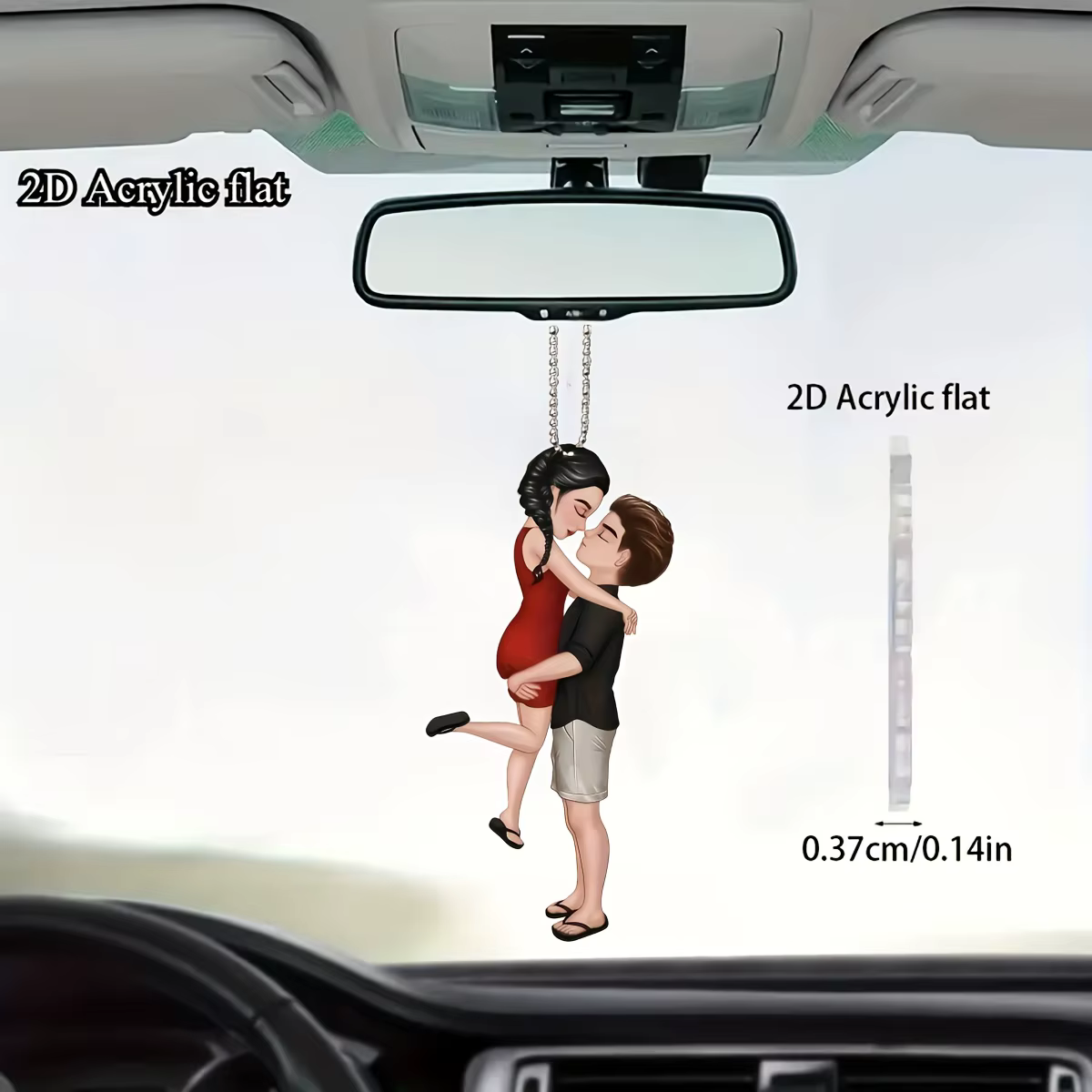 1 pendentif en acrylique pour couple, ornement plat 2D à suspendre au rétroviseur de voiture, porte-clés et breloque pour sac à dos – Cadeau idéal pour les couples