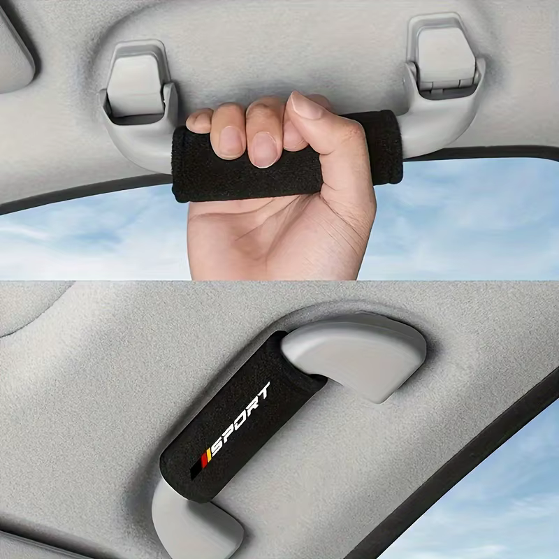 Ensemble d'accessoires d'intérieur de voiture 4 pièces : garniture de poignée de toit et housse de protection, housse de protection de poignée de plafond intérieure de voiture.