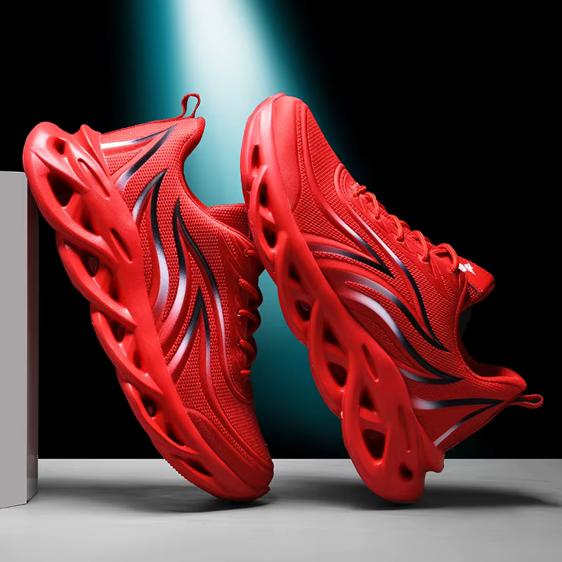 Chaussures de course hommes mode sport athlétique lame amorti baskets tricot Jogging formateurs flamme imprimé chaussure