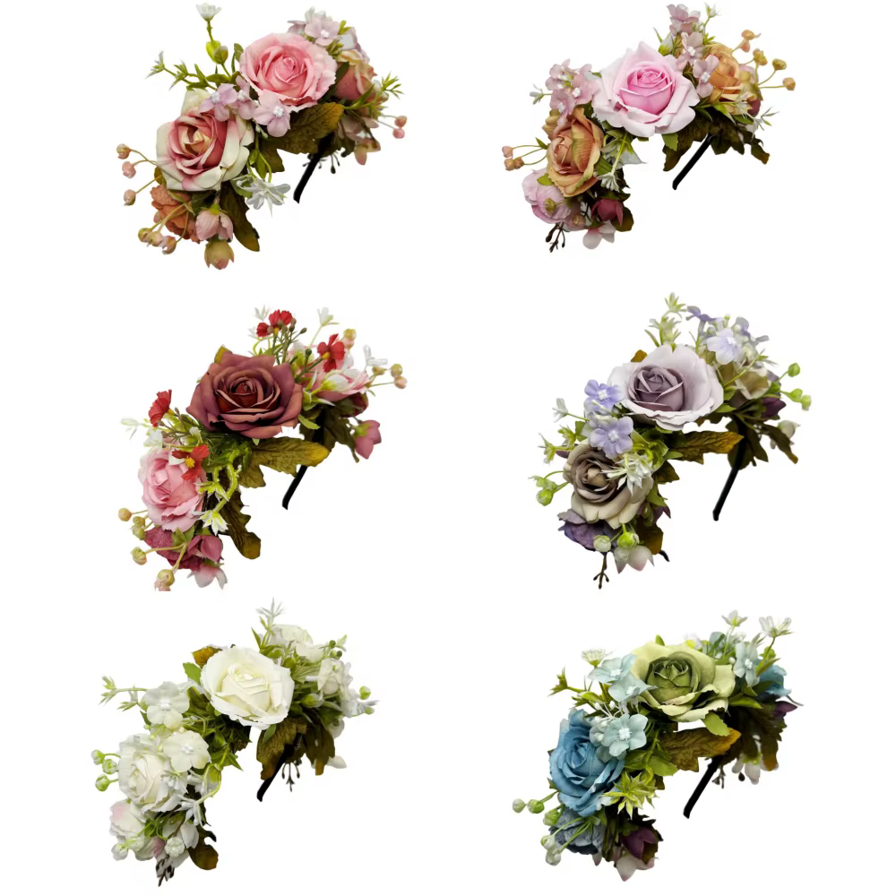 Accessoires pour cheveux hawaïens, couvre-chef de mariage léger, bandeau de fleurs de roses artificielles, couronne de fleurs de roses délicates pour mariage