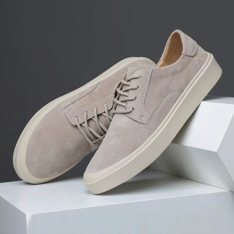 Baskets décontractées en cuir suédé beige pour hommes