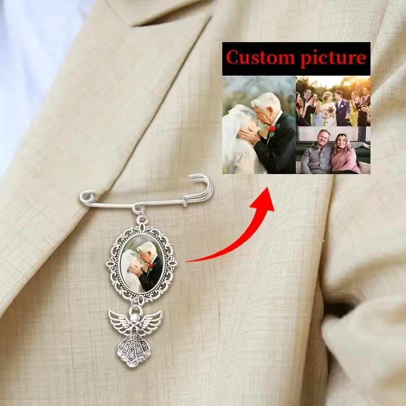 Photo personnalisée personnalisée bouquet de mariage pendentif accessoire porte-clés décoration commémorative, décoration de badge de broche