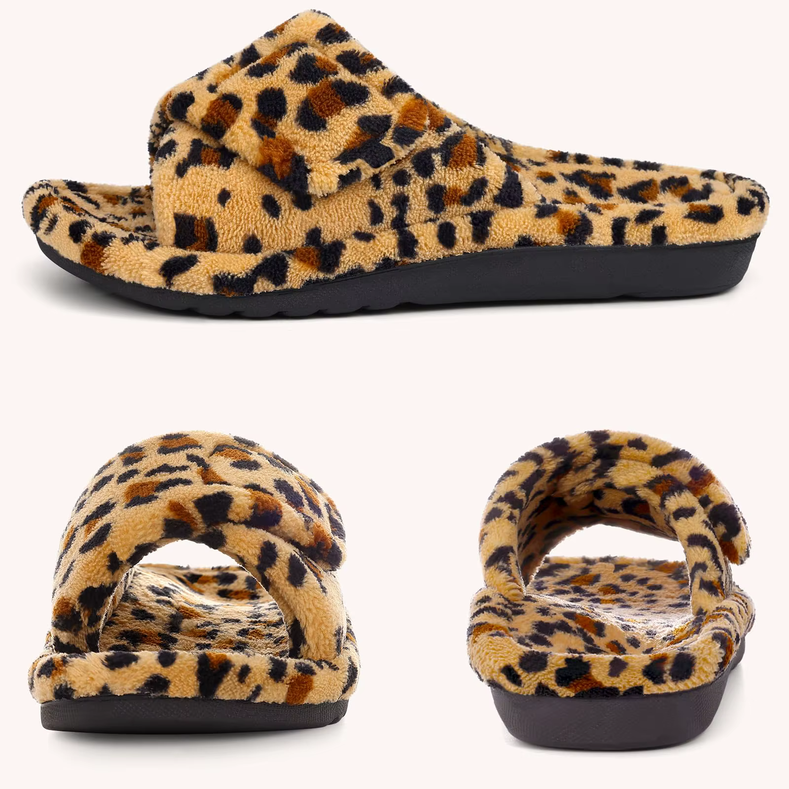 Pantoufles ouvertes en fourrure Litfun pour femmes, doublées de fourrure, en mousse à mémoire de forme, plates, chaudes, confortables et moelleuses, avec soutien de la voûte plantaire