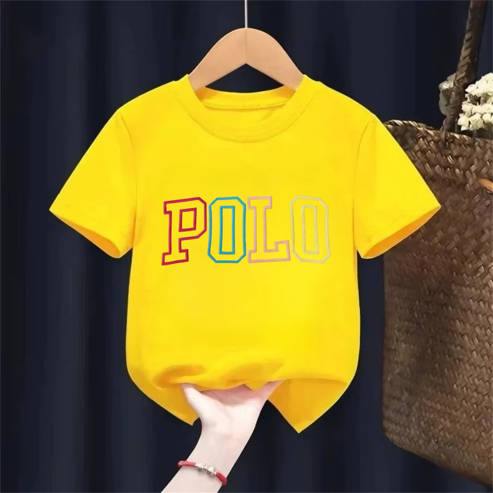 Polo tendance à imprimé lettres, décontracté et polyvalent, adapté à la tenue quotidienne des filles, t-shirt d'été pour enfants, 100% pur coton, style coréen